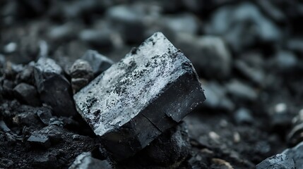 Aufkleber - Natural Coal Piece Embedded in a Dark Rocky Surface Highlighting the Earthy Texture : Generative AI