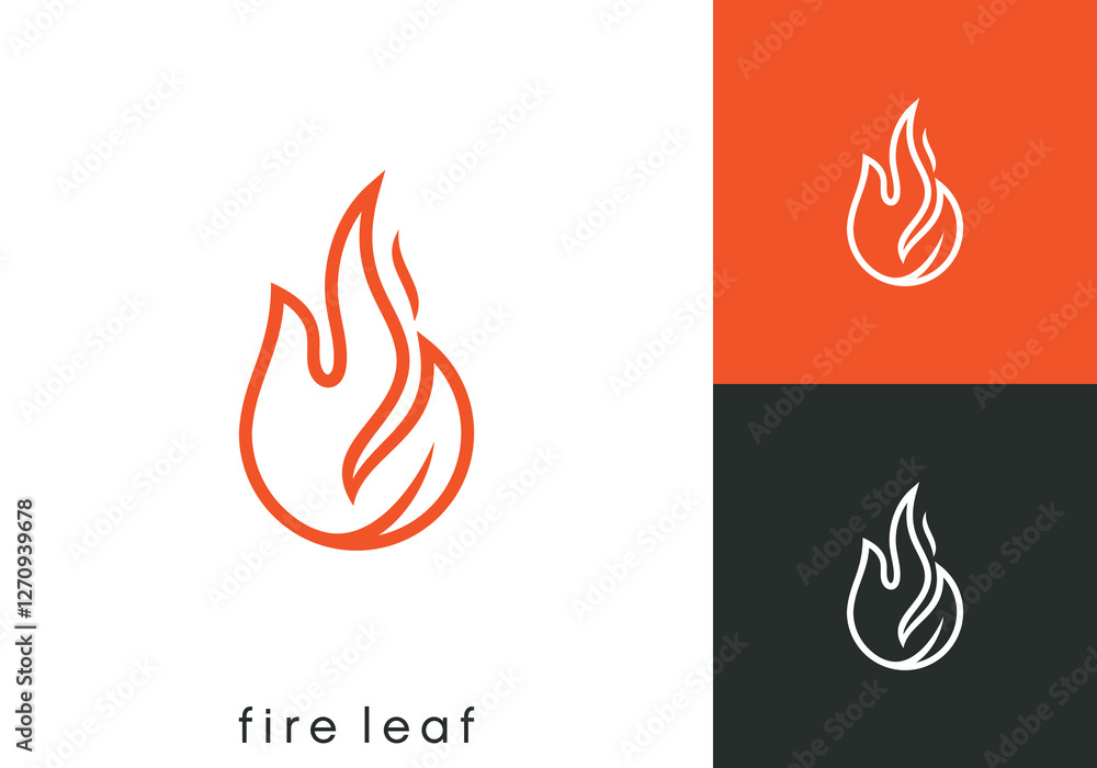 fire leaf logo design. energy flame droplet line art style graphic icon ...