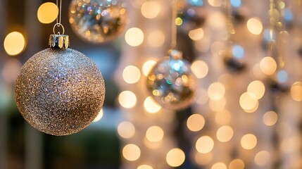 Aufkleber - Glittering Christmas ornament reflects lights creating a festive mood during the holiday season : Generative AI