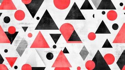 Wall Mural - A seamless geometric pattern featuring bold triangles and circles in contrasting colors, creating a modern and dynamic design perfect for backgrounds, textiles, or digital art