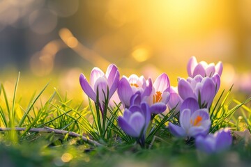 Poster - Crocuses sunlight outdoors blossom.