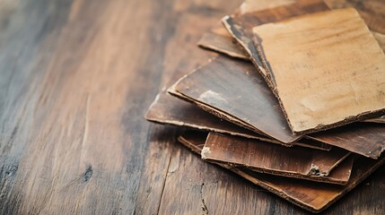 Poster - Close up view of stacked wooden planks with unique textures highlighting natural craftsmanship and aging : Generative AI