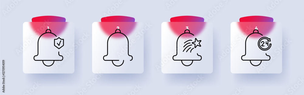 Notification set icon. Bell, alert, security, star, favorite, 24 hours ...