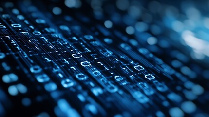 Leinwandbilder - Abstract Digital Background Featuring a Matrix of Binary Code and Blue Light Effects Representing Data Flow : Generative AI