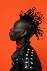 Canvas Print - African punk rock side portrait person human hair.