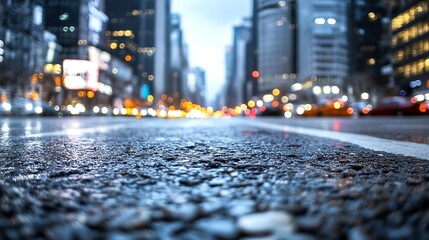 Dynamic city street captured at night showcasing vibrant lights and reflections on wet pavement : Generative AI