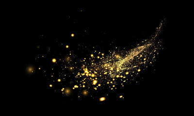Wall Mural - magic bright golden cloud of sparkling bokeh highlights. small, bright particles of sparkling bokeh 