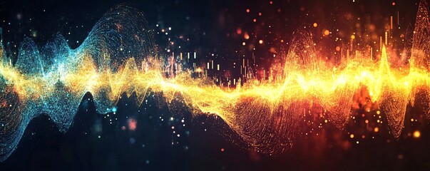 Wall Mural - abstract sound waves forming a spiral galaxy-like design with glowing edges