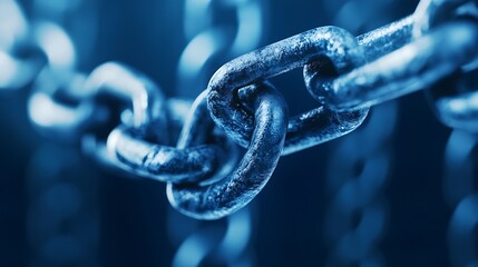 Poster - Close Up of Heavy Metallic Chain Links on a Dark Background Symbolizing Strength and Security : Generative AI