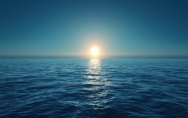 Canvas Print - Vast open sea with a glowing sun reflecting on the surface