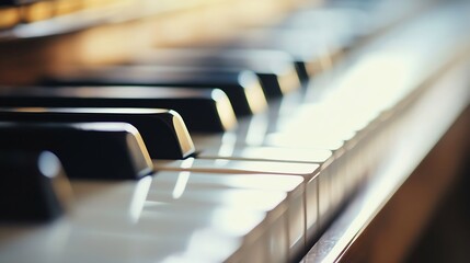 Poster - Closeup shot of piano keys under bright sunlight highlighting their texture : Generative AI
