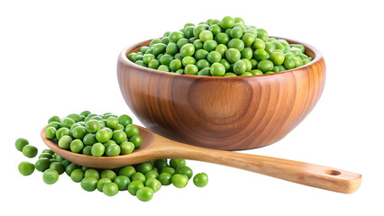 Wall Mural - peas in a wooden bowl isolated on transparent background png