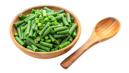 Wall Mural - green beans cut in wooden isolated on transparent background png