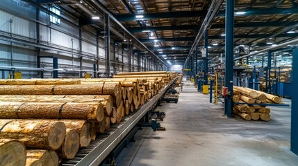 Poster - Timber mill operation industrial facility manufacturing process efficient environment wide angle wood production