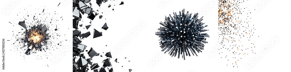 Explosion Scratch Effect Abstract explosive shatter effect with dispersing debris fragments and ...