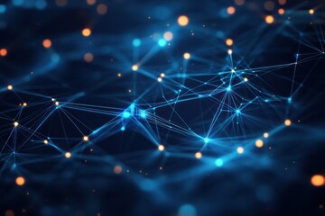Wall Mural - abstract network connection, glowing nodes and lines on dark blue background.