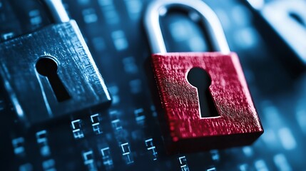 Leinwandbilder - Close up of metallic padlocks on digital background representing security and protection : Generative AI