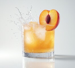 Wall Mural - Refreshing peach iced tea in glass with ice and splash.