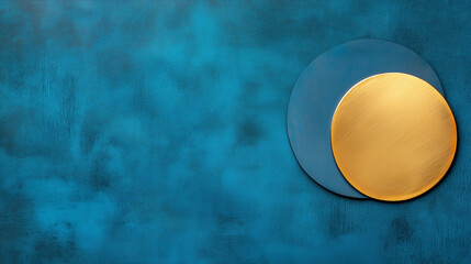 Wall Mural - Blue background with a gold circle on it. Minimalistic background.