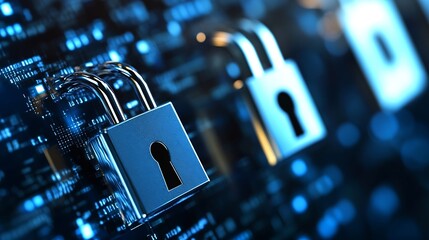 Leinwandbilder - Modern digital locks on a high tech blue background symbolizing data security and protection : Generative AI
