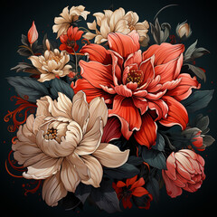 Wall Mural - flowers on black background