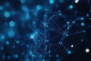Wall Mural - abstract blue network connection background with glowing dots and lines.