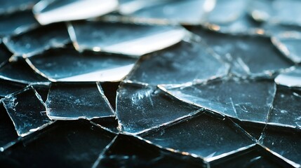 Aufkleber - CloseUp of Broken Glass Fragments Reflecting Light in an Abstract Composition : Generative AI