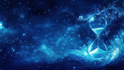 Wall Mural - Glowing hourglass in a cosmic, blue nebula.