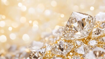 Aufkleber - Glittering diamonds scattered on a sparkling golden background creating a luxurious atmosphere : Generative AI