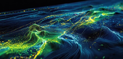 Wall Mural - abstract glowing particles forming dynamic waves and flowing energy.