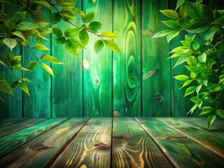 Wall Mural - Long exposure captures a mystical green wood's depth. Lush foliage, dark background, nature wallpaper.