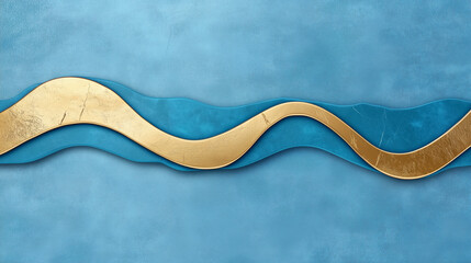 Wall Mural - Blue and gold line with a wave pattern. Minimalistic background.