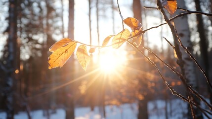 Poster - Sunlight Glowing Through Forest Leaves in Autumn for Nature Enthusiasts and Photographers : Generative AI