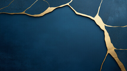 Wall Mural - Blue background with gold trim. Minimalistic background.