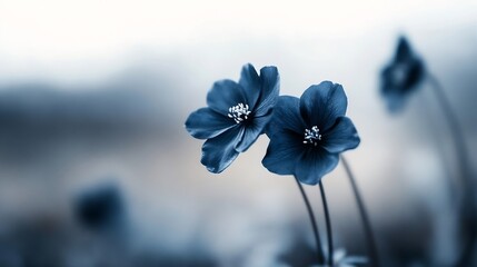 Aufkleber - Delicate blue flowers in soft focus creating a tranquil and serene ambiance in nature : Generative AI