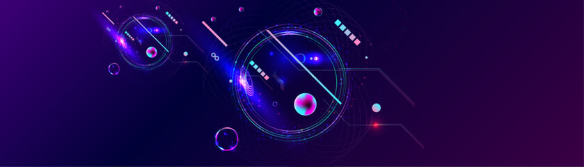 Wall Mural - Pink Dark retro futuristic cyberpunk elements abstraction background cosmos synthwave vaporwave retrowave glitch circle with blue