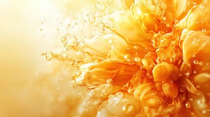 Poster - Vivid Abstract Swirls in Orange and Yellow Fluid with Bubbles Focus