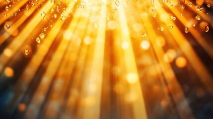 Aufkleber - Golden Sunlight Rays with Water Droplets Over an Abstract Background