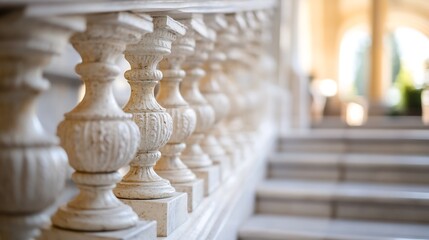 Aufkleber - Intricate architectural details of classic columns leading to a sunlit stairway : Generative AI