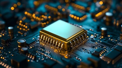Aufkleber - Closeup view of a computer microchip showcasing advanced technology in electronic design and engineering : Generative AI