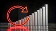 © ole - Rising Bar Graph with Neon Rotation Arrow on Dark Background for Change Concept