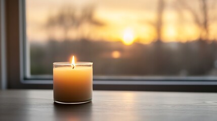 Aufkleber - Warm Candlelight Creating a Cozy Ambiance with a Beautiful Sunset in the Background : Generative AI