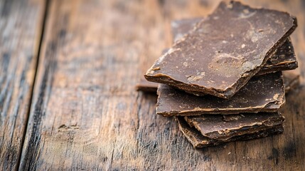 Aufkleber - Artisan chocolate blocks stacked on rustic wooden surface for a gourmet experience : Generative AI