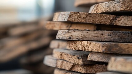 Poster - Stack of wooden planks carefully arranged showcasing natural texture and rustic charm : Generative AI