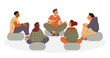 © Александра Гвардейце - Group therapy session flat vector illustration isolated on white. Diverse group of people sitting in a circle on the floor discussing their psychological problems.