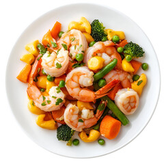 Wall Mural - Delicious Shrimp StirFry with Assorted Vegetables and Pasta