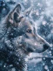 Wall Mural - a solitary wolf gazes into the blizzard's heart enduring winter's fury