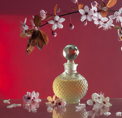 Wall Mural - vintage bottle of perfume with spring flowers