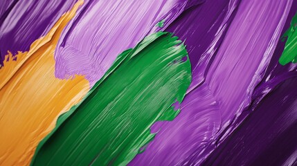 Wall Mural - Colorful abstract brush strokes, vibrant paint texture, multicolored artistic background, green purple orange highlights