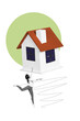 © deagreez - Trend artwork composite image 3D photo collage of home building residential house cottage relocation realtor young woman jump dance